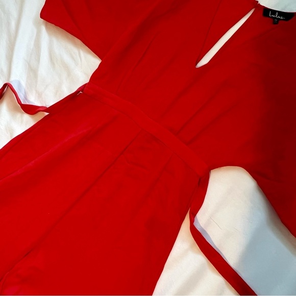 Chic La Vie Coral Red Wide-Leg Jumpsuit - Picture 3 of 7